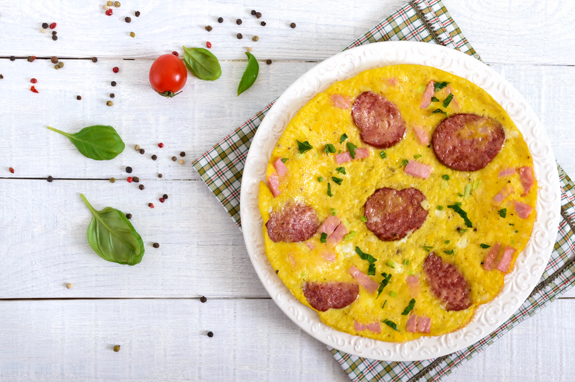 Omelette with Ham, Salami, Cheese and Greens 